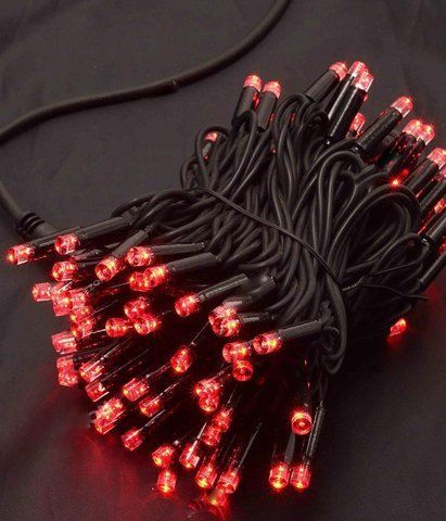 Гірлянда вулична 100LED+FLASH, 10 метрів, Чорний каучук 3,3 мм, Червоний колір 1431-05 фото