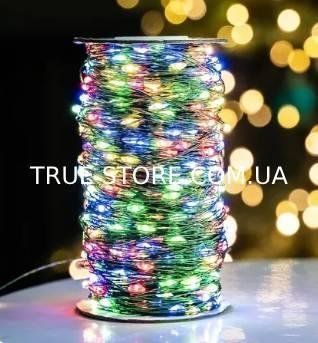 Гірлянда РОСА на катушці нитка 500LED, 220В, 50метрів, Зелений провід та 8 режимів, Мультик колір(Не однотонна) 19050-01 фото
