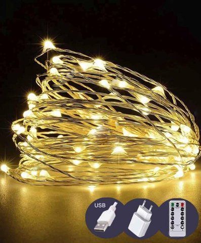 Гірлянда РОСА нитка 300LED, 220В, 30 метрів, 8 режимів + USB + Пульт, Теплий Білий колір 1903-07 ДК фото