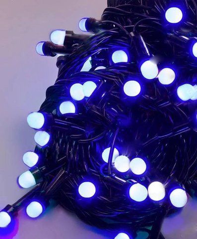 Гірлянда лінза 200 LED, Синій колір, чорний дріт, 10метров 1292-02 фото