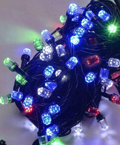 Гірлянда рубін 200 LED, Мультик колір, чорний дріт, 10 метрів 1282-01 фото