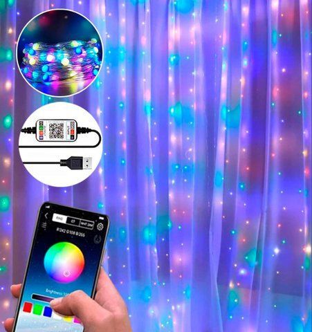 Гірлянда SMART-Tvinkly штора-РОСА нитка 3m*3m, 220 В, BlueTooth RGB колір (керується смартфоном) 19093-88 фото